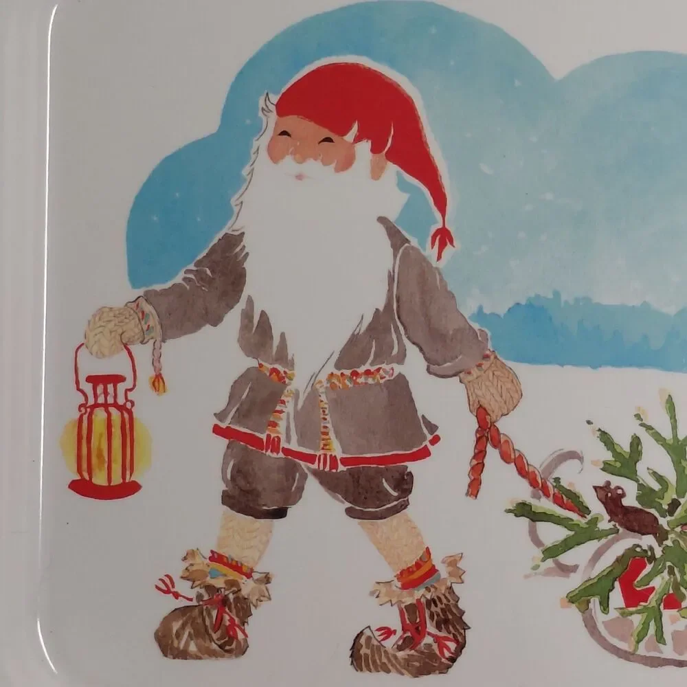 IKEA Christmas Serving Tray Gnome Tomte Pulling Sled with Tree Melamine 8x11